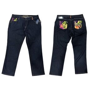 NWT Vintage Y2K Coogi Embroidered Floral Bling Logo Pocket Straight Leg Jeans